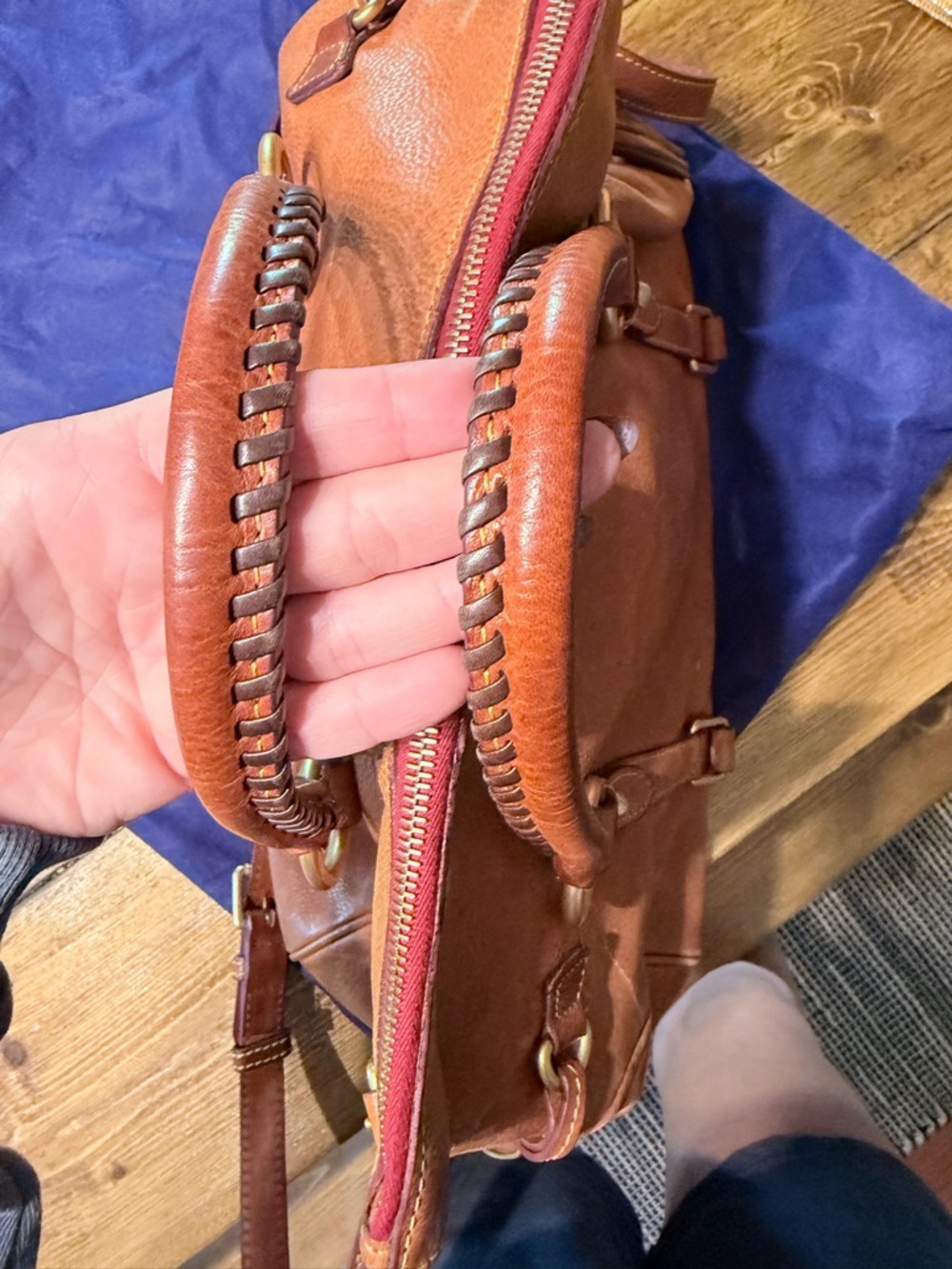 Dooney & Bourke Cognac Leather Shoulder Bag with Braided Handles LARGE - Picture 9 of 12